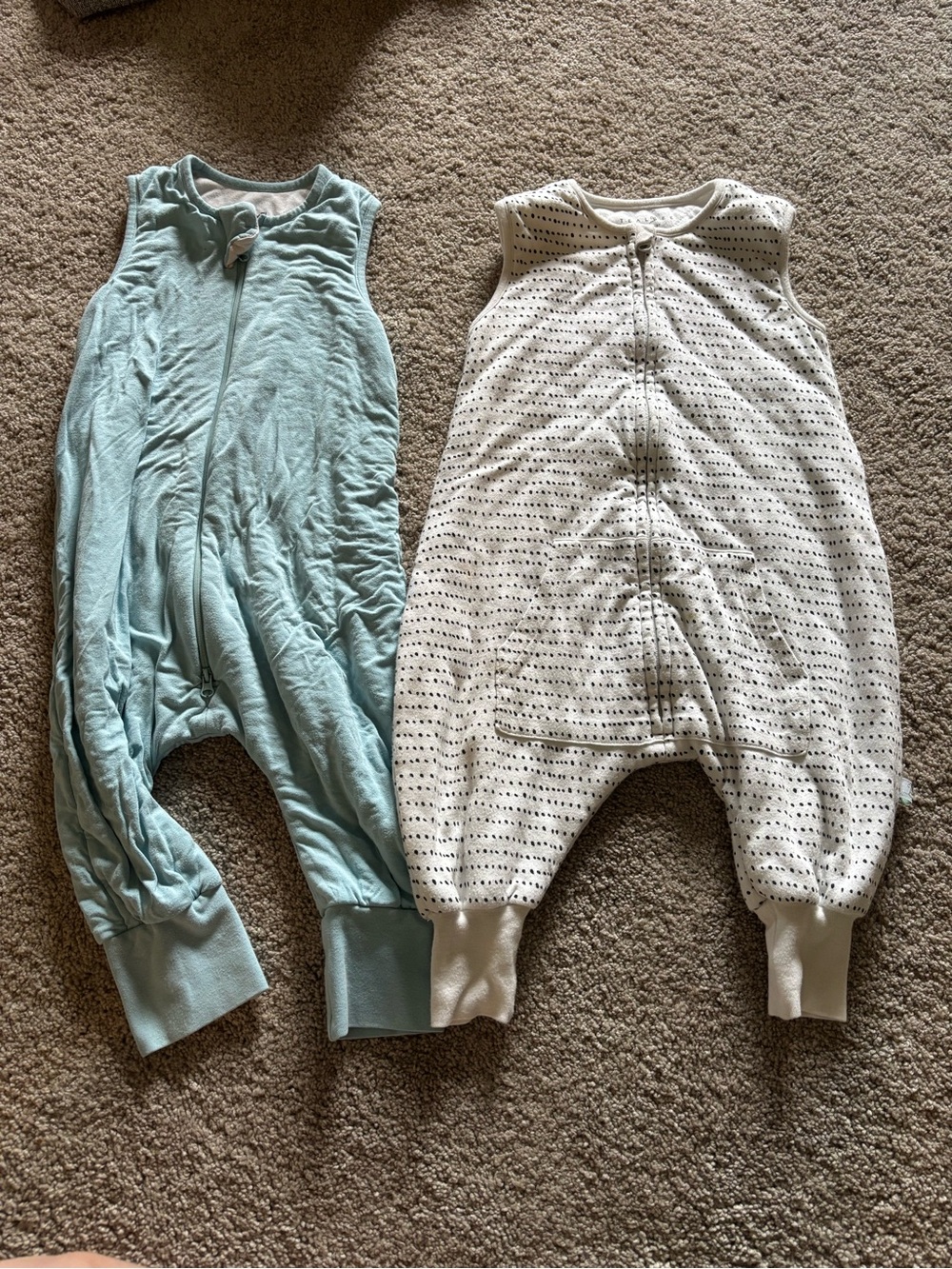 Sleeveless Baby Sleep Sacks in Light Blue and White - Soft Zip Front